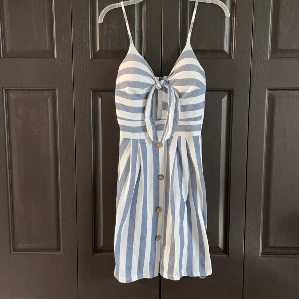 Blue and white striped sun dress